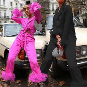 Ženski kompleti hlača od perja 2023. Novo u ležernoj gornjoj odjeći s otvorenim ovratnikom + odijelo s hlačama Ženski modni dvodijelni set