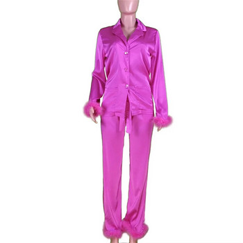 Πουπουλένια γυναικεία παντελόνια 2023 Νέα σε περιστασιακό μπλουζάκι γιακά + κοστούμι παντελόνι έξω από Lady Fashion Σετ 2 τεμαχίων