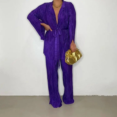 Narančasti ženski komplet košulja, dvodijelni komplet 2023, nove majice od šifona dugih rukava + trenirka sa širokim nogavicama Elegantni ženski ležerni kompleti hlača