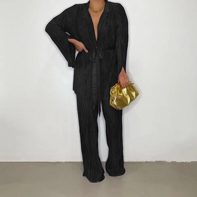 Narančasti ženski komplet košulja, dvodijelni komplet 2023, nove majice od šifona dugih rukava + trenirka sa širokim nogavicama Elegantni ženski ležerni kompleti hlača