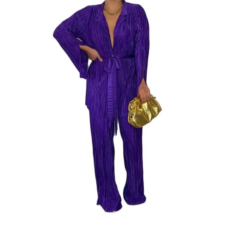 Narančasti ženski komplet košulja, dvodijelni komplet 2023, nove majice od šifona dugih rukava + trenirka sa širokim nogavicama Elegantni ženski ležerni kompleti hlača