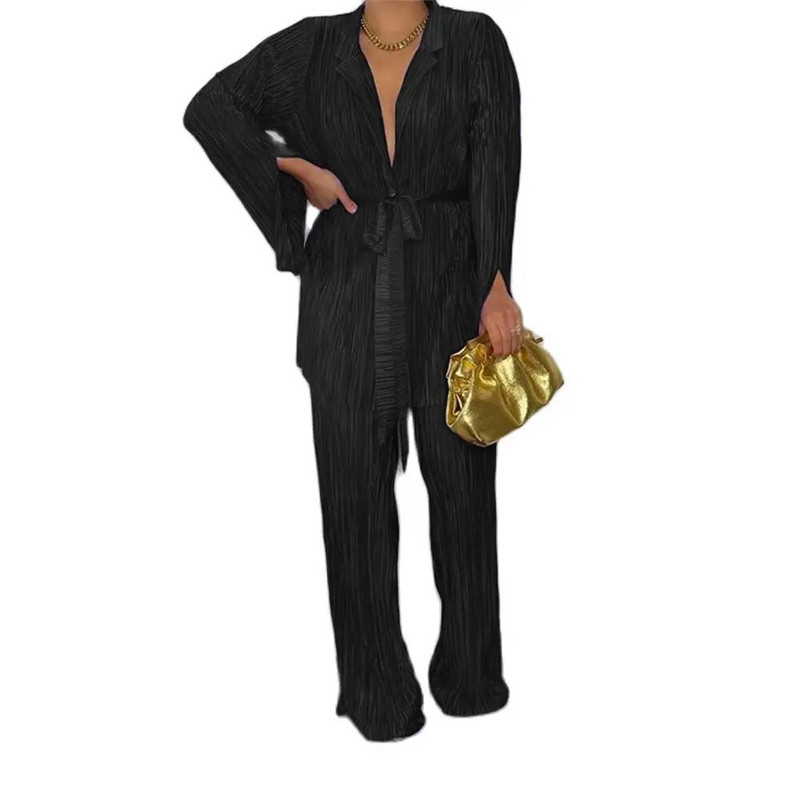 Narančasti ženski komplet košulja, dvodijelni komplet 2023, nove majice od šifona dugih rukava + trenirka sa širokim nogavicama Elegantni ženski ležerni kompleti hlača