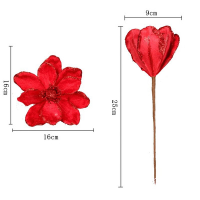 1 gab Glitter Mākslīgie Ziemassvētku ziedi Jaunais gads Ziemassvētku eglīšu rotājumi Mājas viltotie ziedi Ziemassvētku eglīšu rotājumi Mājas dekors