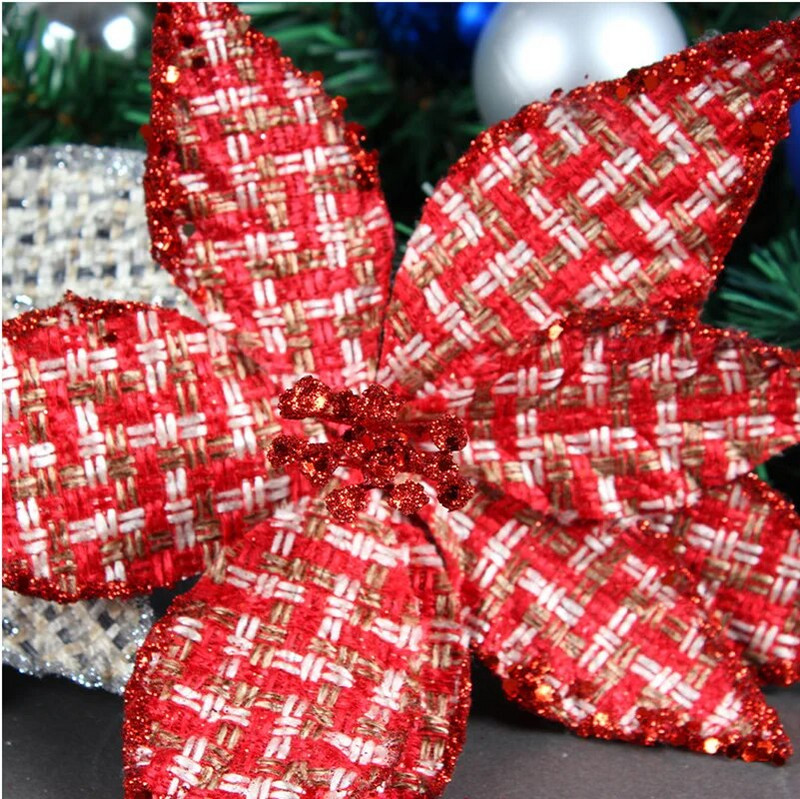 1 gab Glitter Mākslīgie Ziemassvētku ziedi Jaunais gads Ziemassvētku eglīšu rotājumi Mājas viltotie ziedi Ziemassvētku eglīšu rotājumi Mājas dekors