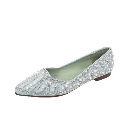 Skatuves apavi sievietēm Luksusa auklas krelles balerīnas ar smailiem purngaliem, pērļu balets, dzīvokļi Sieviešu rhinestones kāzu ballīte Zapatos