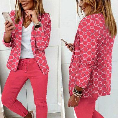 Elegantni ženski kompleti hlača 2023 Novo u modi Blejzer s printom Hlače s uzicom Odijelo Ženska ležerna dvodijelna odjeća