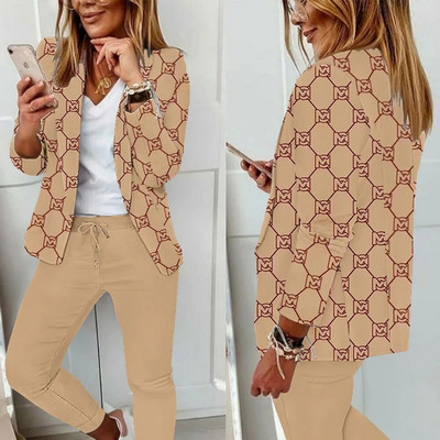 Elegantni ženski kompleti hlača 2023 Novo u modi Blejzer s printom Hlače s uzicom Odijelo Ženska ležerna dvodijelna odjeća