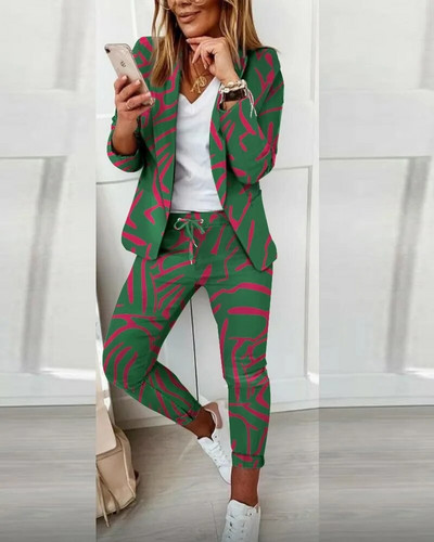 Elegantni ženski kompleti hlača 2023 Novo u modi Blejzer s printom Hlače s uzicom Odijelo Ženska ležerna dvodijelna odjeća