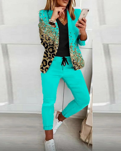Elegantni ženski kompleti hlača 2023 Novo u modi Blejzer s printom Hlače s uzicom Odijelo Ženska ležerna dvodijelna odjeća