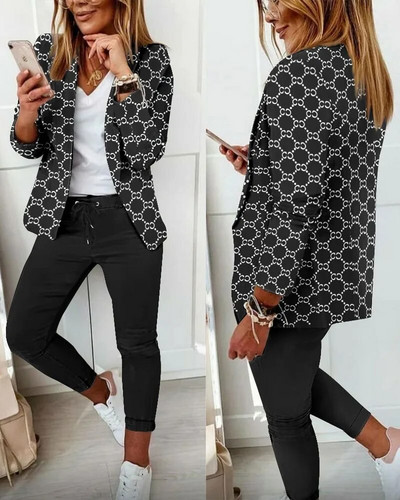 Elegantni ženski kompleti hlača 2023 Novo u modi Blejzer s printom Hlače s uzicom Odijelo Ženska ležerna dvodijelna odjeća