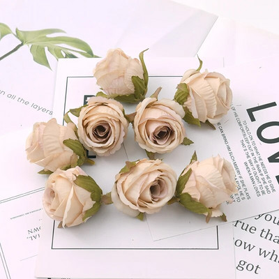 50db 4cm fehér rózsa bimbó Műselyem virágfejek Esküvői dekoráció Barkács koszorú Scrapbooking Kézműves hamis virágok