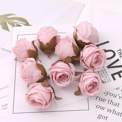 50db 4cm fehér rózsa bimbó Műselyem virágfejek Esküvői dekoráció Barkács koszorú Scrapbooking Kézműves hamis virágok