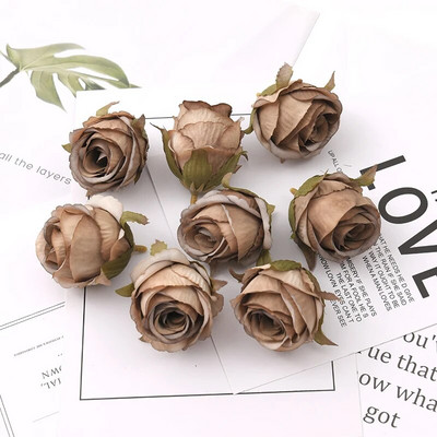 50db 4cm fehér rózsa bimbó Műselyem virágfejek Esküvői dekoráció Barkács koszorú Scrapbooking Kézműves hamis virágok