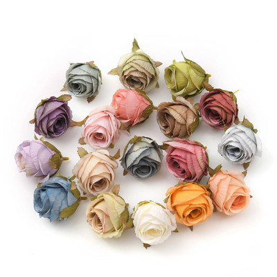 50db 4cm fehér rózsa bimbó Műselyem virágfejek Esküvői dekoráció Barkács koszorú Scrapbooking Kézműves hamis virágok