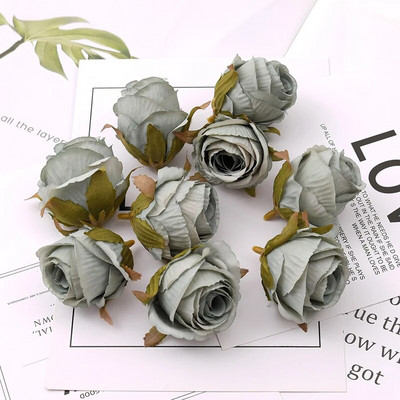 50db 4cm fehér rózsa bimbó Műselyem virágfejek Esküvői dekoráció Barkács koszorú Scrapbooking Kézműves hamis virágok