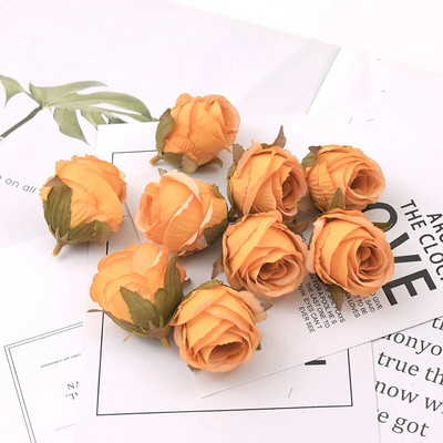 50db 4cm fehér rózsa bimbó Műselyem virágfejek Esküvői dekoráció Barkács koszorú Scrapbooking Kézműves hamis virágok