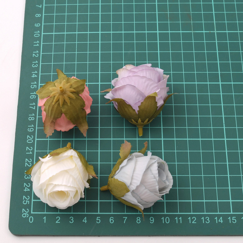 50db 4cm fehér rózsa bimbó Műselyem virágfejek Esküvői dekoráció Barkács koszorú Scrapbooking Kézműves hamis virágok