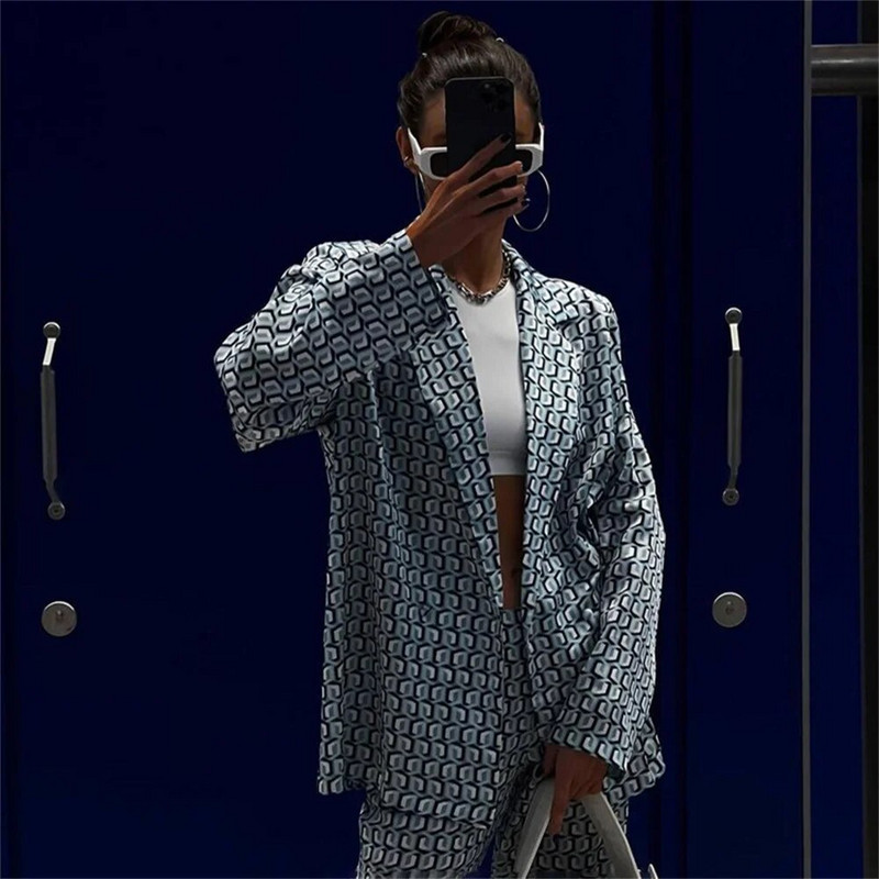 Elegantni ženski komplet od 2 komada s uzorkom 2023 Novo u sakoima + odijelo s širokim hlačama Ženska odjeća u uličnom stilu Ženska svečana odjeća Kompleti hlača