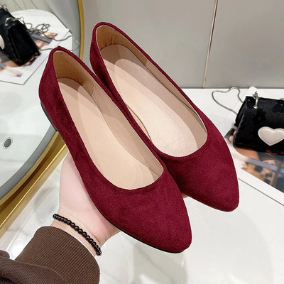 Ženske ravne tenisice od umjetne brušene kože sa šiljatim vrhovima Udobne ženske cipele Crne mokasine Plitke jednostruke cipele Plava Crvena 1057N