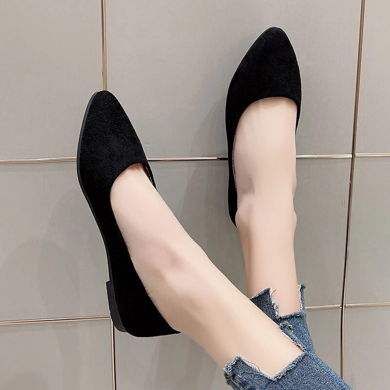 Ženske ravne tenisice od umjetne brušene kože sa šiljatim vrhovima Udobne ženske cipele Crne mokasine Plitke jednostruke cipele Plava Crvena 1057N