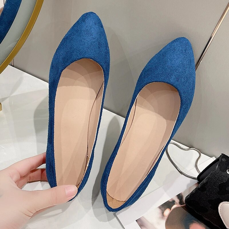 Ženske ravne tenisice od umjetne brušene kože sa šiljatim vrhovima Udobne ženske cipele Crne mokasine Plitke jednostruke cipele Plava Crvena 1057N