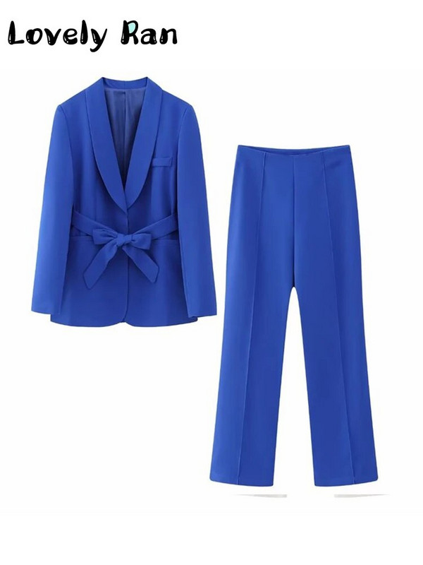 2023 Fashion OL Σετ κοστούμι Blazer Γυναικείο κομψό μακρυμάνικο μπουφάν με φαρδιά ζώνη παντελόνι σετ Γυναικεία κομψά ρούχα υψηλής οδού