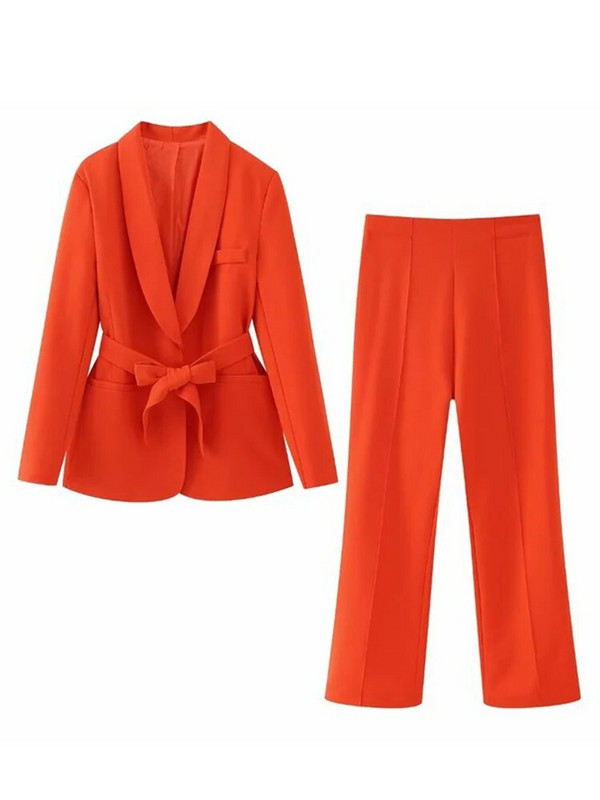 2023 Fashion OL Σετ κοστούμι Blazer Γυναικείο κομψό μακρυμάνικο μπουφάν με φαρδιά ζώνη παντελόνι σετ Γυναικεία κομψά ρούχα υψηλής οδού