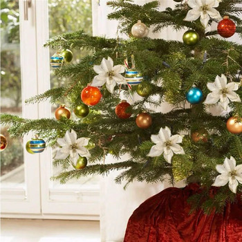 13 см изкуствена коледна звезда Коледна украса с цветя Копринени изкуствени цъфтящи горски плодове Коледна елха Висящо цвете Орнамент Декор