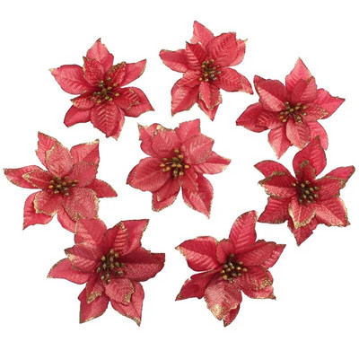 13cm Mākslīgās puansetijas Ziemassvētku ziedu rotājumi Zīda mākslīgās ziedu ogas Ziedu Ziemassvētku eglītes iekarināmo ziedu rotājumi