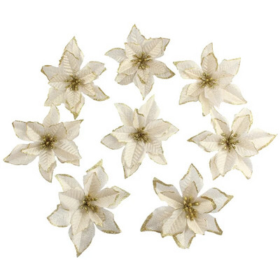 13cm Mākslīgās puansetijas Ziemassvētku ziedu rotājumi Zīda mākslīgās ziedu ogas Ziedu Ziemassvētku eglītes iekarināmo ziedu rotājumi