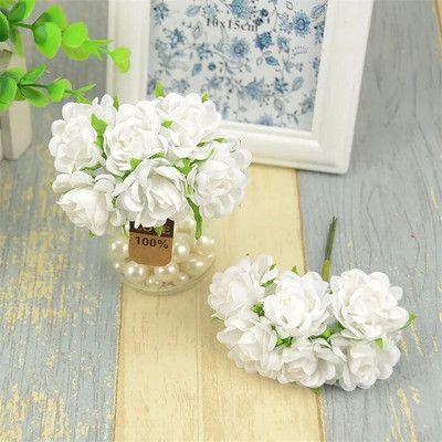 6 kom/lot Mini svileni buket umjetnog ružinog cvijeća za kućnu dekoraciju vjenčanja Poklon kutija Craft DIY Scrapbooking lažna cvjetna kugla