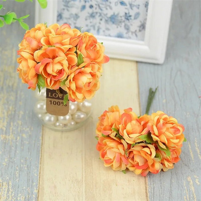 6 kom/lot Mini svileni buket umjetnog ružinog cvijeća za kućnu dekoraciju vjenčanja Poklon kutija Craft DIY Scrapbooking lažna cvjetna kugla