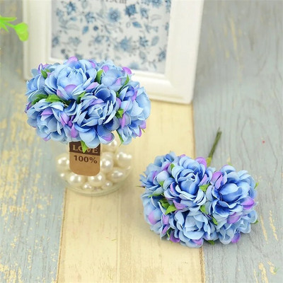 6 kom/lot Mini svileni buket umjetnog ružinog cvijeća za kućnu dekoraciju vjenčanja Poklon kutija Craft DIY Scrapbooking lažna cvjetna kugla