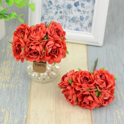 6 kom/lot Mini svileni buket umjetnog ružinog cvijeća za kućnu dekoraciju vjenčanja Poklon kutija Craft DIY Scrapbooking lažna cvjetna kugla