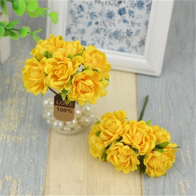 6 kom/lot Mini svileni buket umjetnog ružinog cvijeća za kućnu dekoraciju vjenčanja Poklon kutija Craft DIY Scrapbooking lažna cvjetna kugla