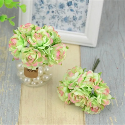 6 kom/lot Mini svileni buket umjetnog ružinog cvijeća za kućnu dekoraciju vjenčanja Poklon kutija Craft DIY Scrapbooking lažna cvjetna kugla