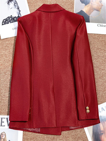 Γυναικείο παντελόνι 2023 Νέο σε υψηλής ποιότητας κόκκινο πράσινο μονό στήθος Γυναικείο επαγγελματικό επίσημο σακάκι και παντελόνι σετ 2 τεμαχίων