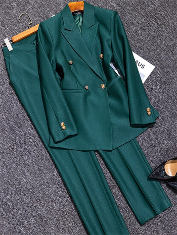 Γυναικείο παντελόνι 2023 Νέο σε υψηλής ποιότητας κόκκινο πράσινο μονό στήθος Γυναικείο επαγγελματικό επίσημο σακάκι και παντελόνι σετ 2 τεμαχίων