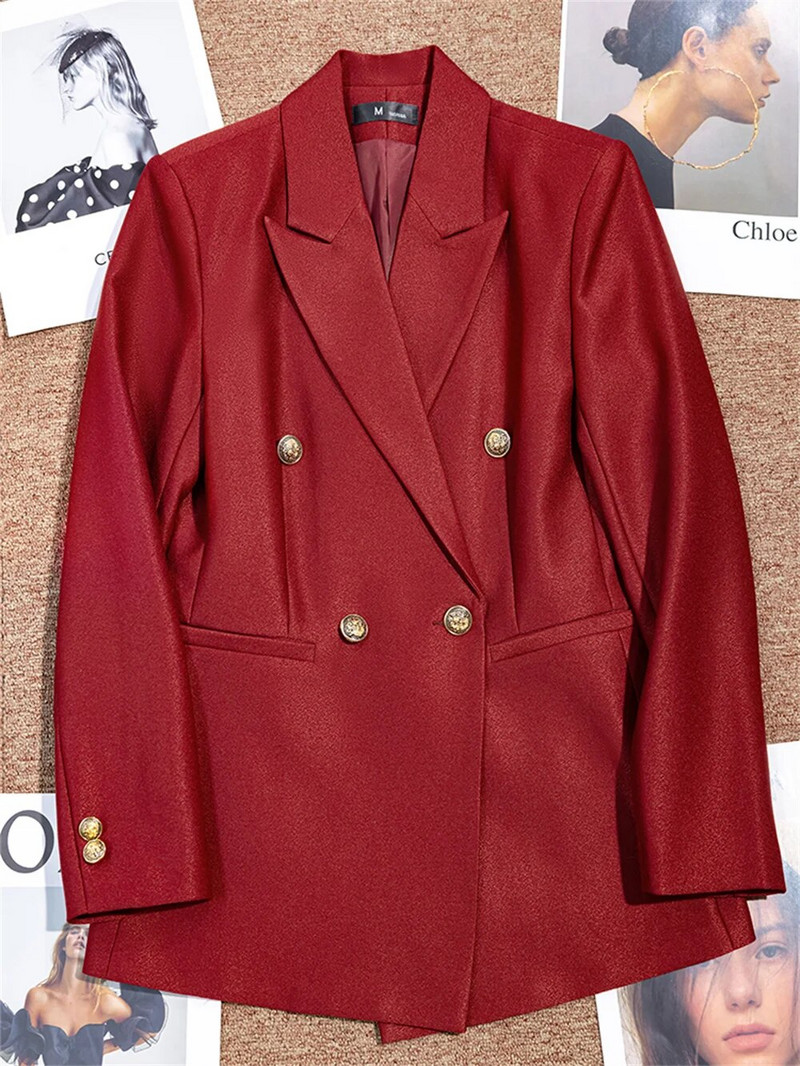 Žensko odijelo s hlačama 2023. Novo u visokokvalitetnom crveno-zelenom sakou s jednim kopčanjem, ženski poslovni formalni sako i hlače u kompletu od 2 komada