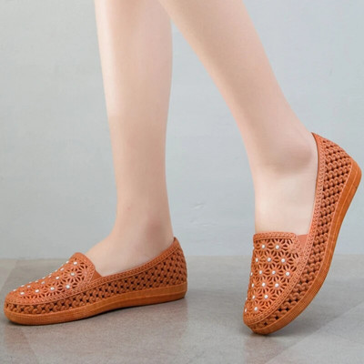 Ženske ravne cipele za ljeto 2023., prozračne šuplje plitke cipele za hodanje za žene za vanjsku modu, lagane ženske cipele za slobodno vrijeme