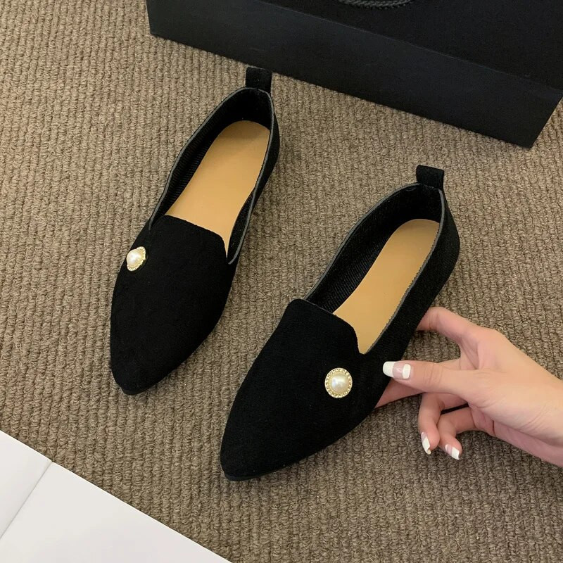Ženske ravne cipele 2022. Proljeće i jesen Britanski modni modni biserni špic Cipele s niskim vrhom Ležerne natikače Ravne cipele Ženske
