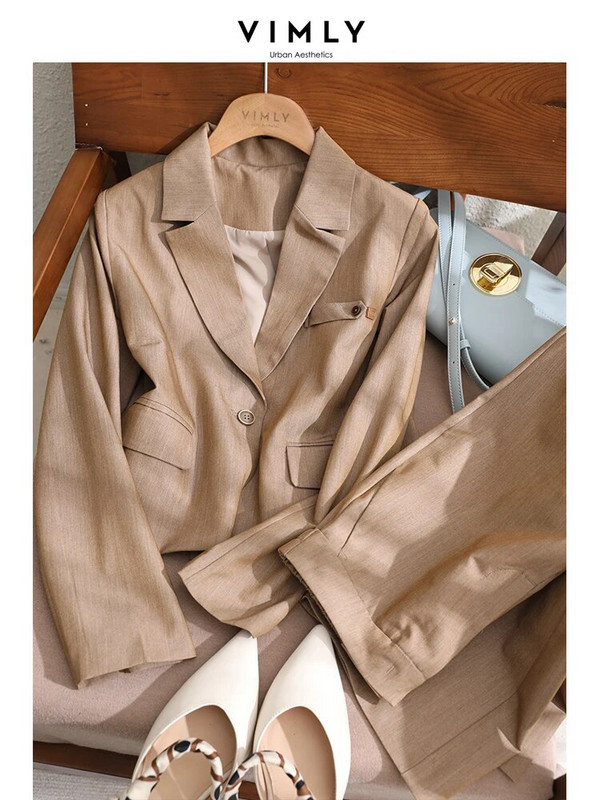 Vimly Uredska odijela s hlačama za žene Proljeće 2023. Korejsko elegantno poslovno odijelo Kompleti hlača i sakoa 2 komada V8128