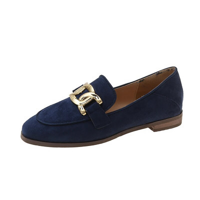 Ženske natikače Vintage britanskog stila Slip on Ravne cipele Ženske mazge Ravne cipele s lancem od umjetne antilop kože Metalni mugler zapatillas mujer 9859N