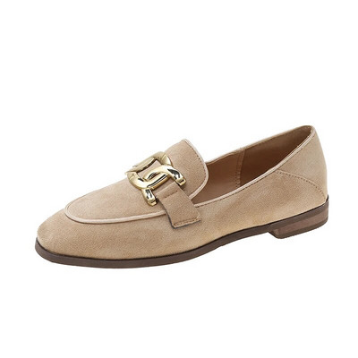 Ženske natikače Vintage britanskog stila Slip on Ravne cipele Ženske mazge Ravne cipele s lancem od umjetne antilop kože Metalni mugler zapatillas mujer 9859N