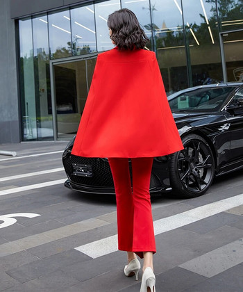 Γυναικείο κοστούμι παντελόνι με νυχτερίδα μανίκια τελευταίας μόδας γυναικείο σακάκι και παντελόνι κόκκινο βερίκοκο μαύρο σετ 2 τεμαχίων