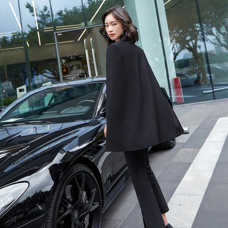 Žensko odijelo s hlačama s šišmiš rukavima Najnoviji modni ženski sako, sako i hlače Crvena marelica, crni komplet od 2 komada