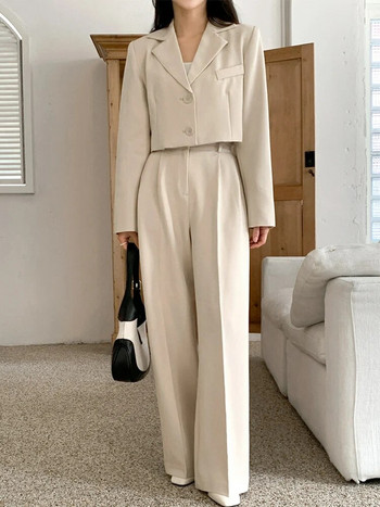 Sungtin Office Lady Blazer Κοστούμια για γυναίκες Casual Cropped Μακρυμάνικα Blazers Φαρδιά Παντελόνια Σετ Άνοιξη Φθινόπωρο 2 τεμάχια Σετ Γυναικεία