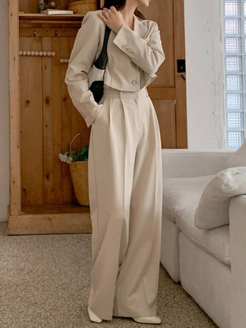 Sungtin Office Lady Blazer Κοστούμια για γυναίκες Casual Cropped Μακρυμάνικα Blazers Φαρδιά Παντελόνια Σετ Άνοιξη Φθινόπωρο 2 τεμάχια Σετ Γυναικεία