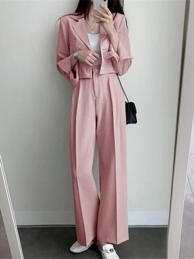 Sungtin biroja sieviešu žakešu kostīmi sievietēm gadījuma rakstura žaketi ar garām piedurknēm, brīvi bikšu komplekti pavasara rudens 2 daļ. komplekti sievietēm