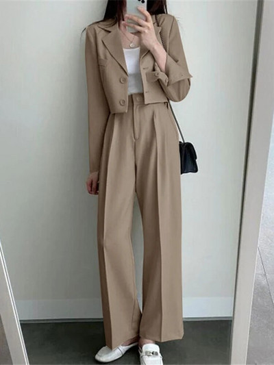 Sungtin biroja sieviešu žakešu kostīmi sievietēm gadījuma rakstura žaketi ar garām piedurknēm, brīvi bikšu komplekti pavasara rudens 2 daļ. komplekti sievietēm